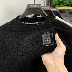 Men’s Fleece-Lined Knit Sweater – Warm Wool O-Neck Autumn/Winter Pullover