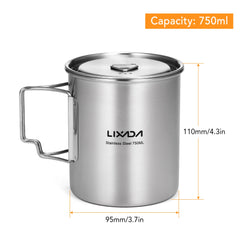 LIXADA 750ml Stainless Steel Camping Mug with Lid & Foldable Handle