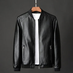 Men’s Black PU Leather Biker Jacket – 2024 Autumn Korean Slim Fit Casual Coat