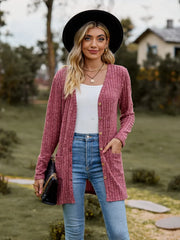 Women’s V-Neck Ribbed Button Cardigan Jacket