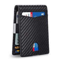 Men’s Slim RFID Leather Wallet – Carbon Fiber Card Holder