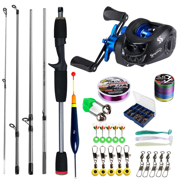 Sougayilang Baitcasting Fishing Rod & Reel Combo Kit – 5-Section Rod with Aluminum Spool Reel for Freshwater Bass Fishing