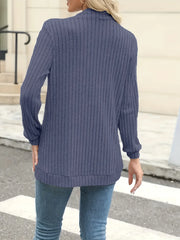 Women’s Solid Color Pit Stripe Cardigan – Soft Brushed Casual Jacket