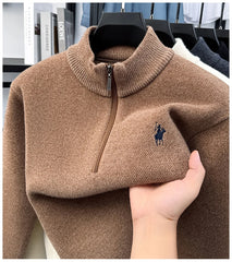 High-Quality Me Half-Zip Sweater – Designer Knit Pullover with Plush Warm Lining & Embroidered Horse Logo