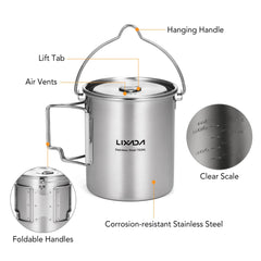 LIXADA 750ml Stainless Steel Camping Mug with Lid & Foldable Handle