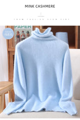 Women’s Mink Cashmere Pullover Sweater – High Collar