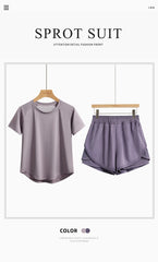 DRUR Women’s 2-Piece Summer Gym Set – Short Sleeve Top & Shorts Tracksuit