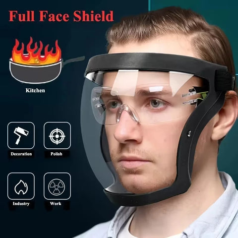 Full-Face Transparent Protective Mask – Reusable Adjustable Safety Shield