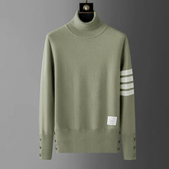Luxury Men’s Striped Knit Sweater – Trendy Round Neck Autumn/Winter Pullover