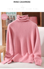 Women’s Mink Cashmere Pullover Sweater – High Collar
