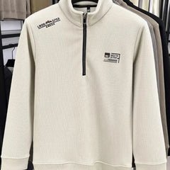 Men’s Vintage Half-Zip Fleece Pullover – Thick Plaid Wool Turtleneck Sweatshirt