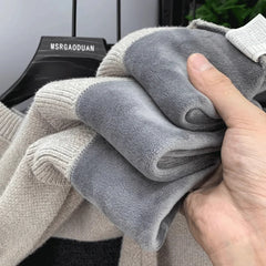 Men’s Fleece-Lined Knit Sweater – Warm Wool O-Neck Autumn/Winter Pullover
