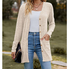 Women’s V-Neck Ribbed Button Cardigan Jacket