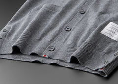 Men’s Classic Striped Knitted Cardigan – High-End V-Neck Sweater Coat