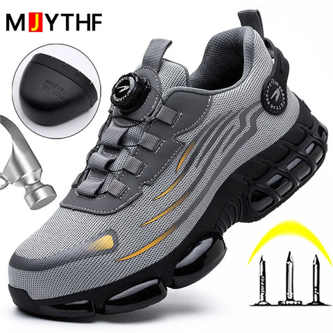 Rotating Button Men’s Safety Shoes – Anti-Smash, Anti-Puncture Work Sneakers