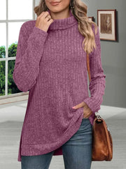 Women’s Thick Striped Turtleneck Sweater – Warm Loose Knit Autumn Pullover