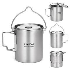 LIXADA 750ml Stainless Steel Camping Mug with Lid & Foldable Handle