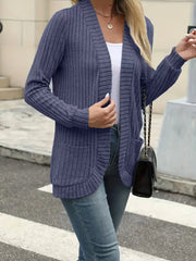 Women’s Solid Color Pit Stripe Cardigan – Soft Brushed Casual Jacket