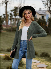 Women’s V-Neck Ribbed Button Cardigan Jacket