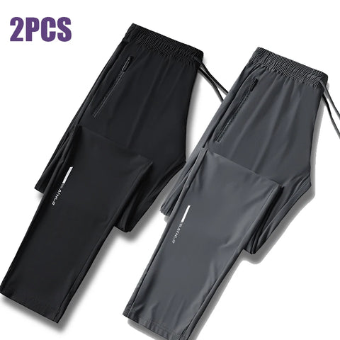 Men’s Ice Silk Quick-Dry Pants – Lightweight Elastic Summer Casual Trousers