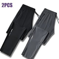 Men’s Ice Silk Quick-Dry Pants – Lightweight Elastic Summer Casual Trousers
