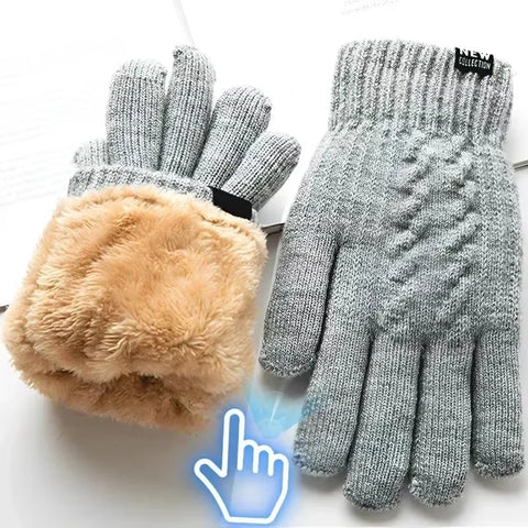 Winter Touchscreen Full-Finger Gloves – Warm Fleece Knit Gloves for Men & Women