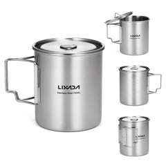 LIXADA 750ml Stainless Steel Camping Mug with Lid & Foldable Handle
