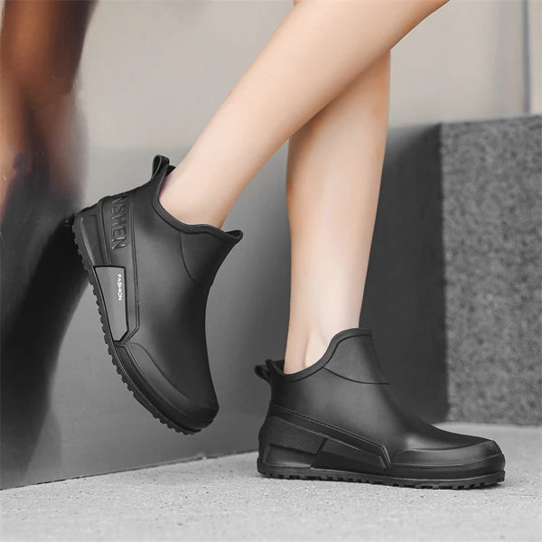 Unisex Short Tube Waterproof Rain Boots – Non-Slip Slip-On Outdoor Rubber Shoes