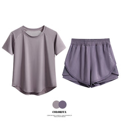 DRUR Women’s 2-Piece Summer Gym Set – Short Sleeve Top & Shorts Tracksuit