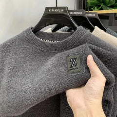 Men’s Fleece-Lined Knit Sweater – Warm Wool O-Neck Autumn/Winter Pullover