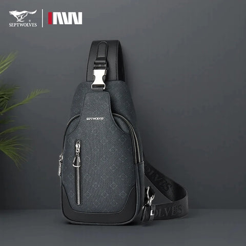 Septwolves Men’s Thin Leather Printed Crossbody Sling Bag