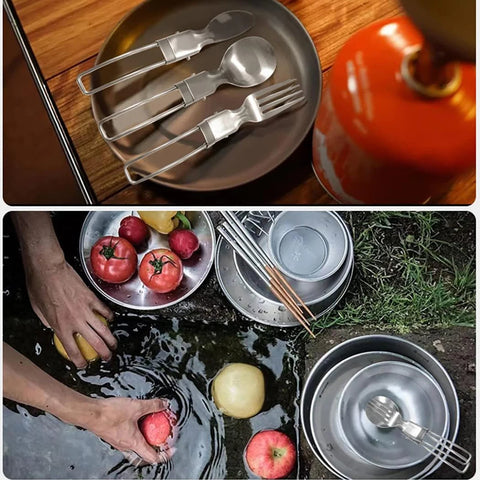 Camping Flatware Set – Stainless Steel Foldable Spoon Fork Knife with Nylon Storage Bag