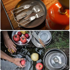 Camping Flatware Set – Stainless Steel Foldable Spoon Fork Knife with Nylon Storage Bag