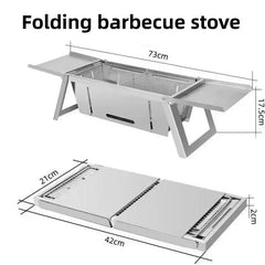 Stainless Steel Folding Charcoal BBQ Grill – Portable Outdoor Barbecue Stove & Skewer Rack