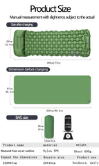 Ultralight Folding Camping Sleeping Pad with Pillow – Inflatable Air Mat for Outdoor Travel, Beach & Hiking