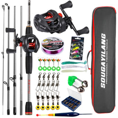 Sougayilang Baitcasting Fishing Rod & Reel Combo Kit – 5-Section Rod with Aluminum Spool Reel for Freshwater Bass Fishing