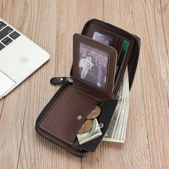 Luxury Men’s Leather RFID Wallet with Zipper & Coin Pocket
