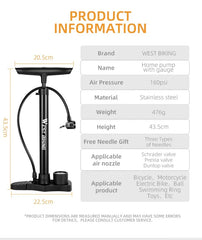 WEST BIKING 160PSI Portable Bike Pump – Presta & Schrader Valve