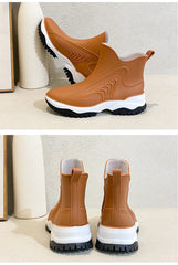 Women’s Waterproof Slip-On Ankle Rain Boots – PVC Anti-Slip Platform Shoes