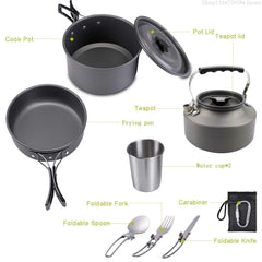 2–3 Person Camping Cookware Set – Folding Pot & Kettle Combination Outdoor Cooking Kit