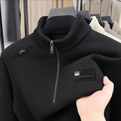 Men’s Vintage Half-Zip Fleece Pullover – Thick Plaid Wool Turtleneck Sweatshirt