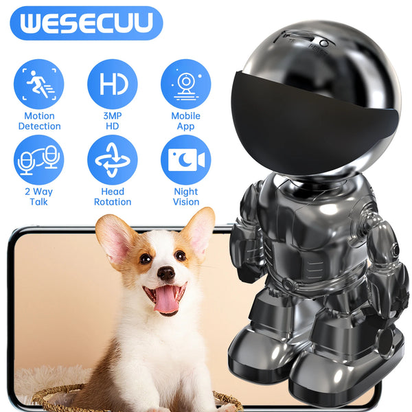 WESECUU 3MP WiFi Robot Camera – 1080P Indoor Security Cam with Auto Tracking