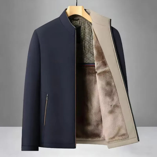Men’s Thick Fleece-Lined Winter Jacket – Warm Cotton Padded Stand Collar Coat