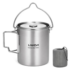 LIXADA 750ml Stainless Steel Camping Mug with Lid & Foldable Handle