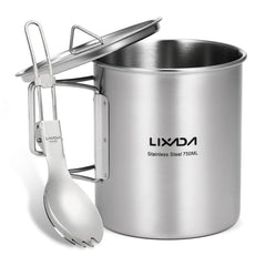 LIXADA 750ml Stainless Steel Camping Mug with Lid & Foldable Handle