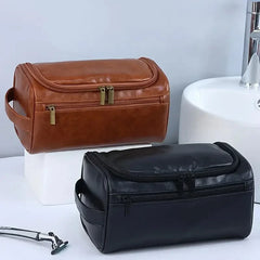 Leather Travel Toiletry Bag – Hanging Dopp Kit for Men & Women