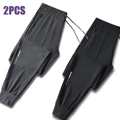 Men’s Ice Silk Quick-Dry Pants – Lightweight Elastic Summer Casual Trousers