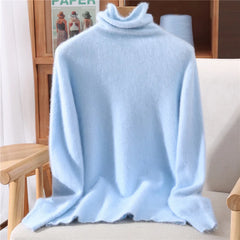 Women’s Mink Cashmere Pullover Sweater – High Collar