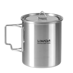 LIXADA 750ml Stainless Steel Camping Mug with Lid & Foldable Handle