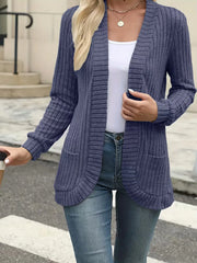 Women’s Solid Color Pit Stripe Cardigan – Soft Brushed Casual Jacket